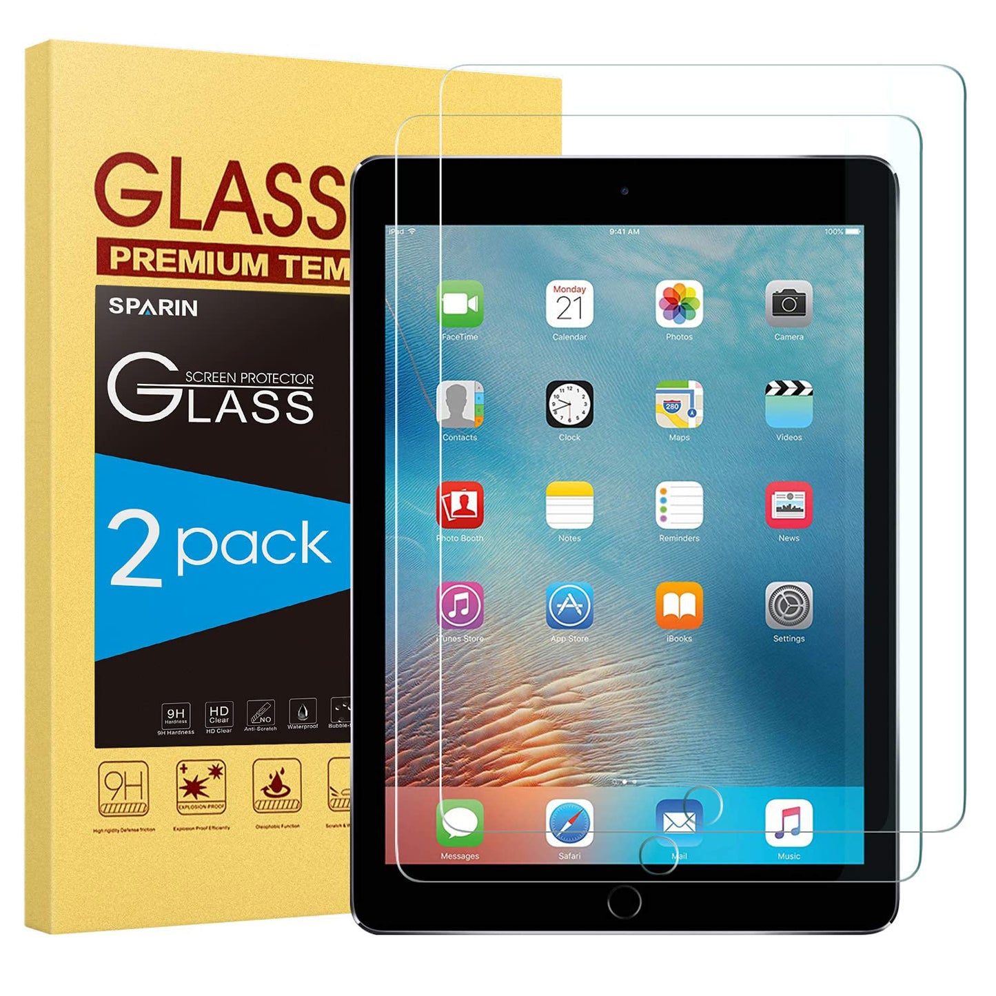 2 Pack Screen Protector Compatible with iPad 6th 5th Generation/iPad Pro 9.7, Tempered Glass Screen Protector