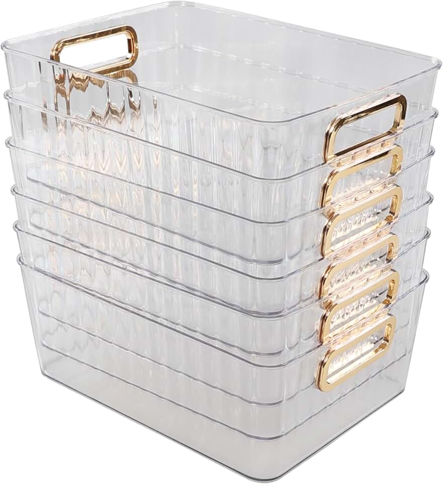 Six Clear Plastic Pantry Storage Bins