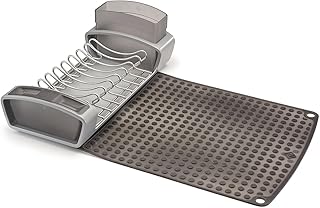 Foldable Gray Dish Rack with Knife Block and Utensil Bin