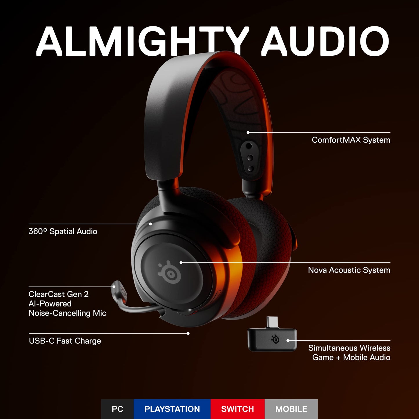 New Arctis Nova 7 Wireless Multi-Platform Gaming Headset - Simultaneous Wireless 2.4GHz & Bluetooth - Comfort Design - Fast Charging 38Hr Battery - PC, PS, Switch, Mobile