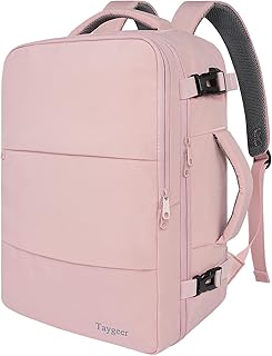 Pink travel backpack with USB port and shoe pouch