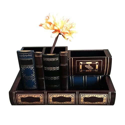 Decorative Wooden Pen Holder with Storage