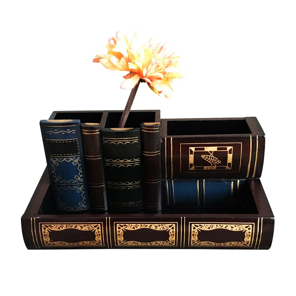 Decorative Wooden Pen Holder with Storage
