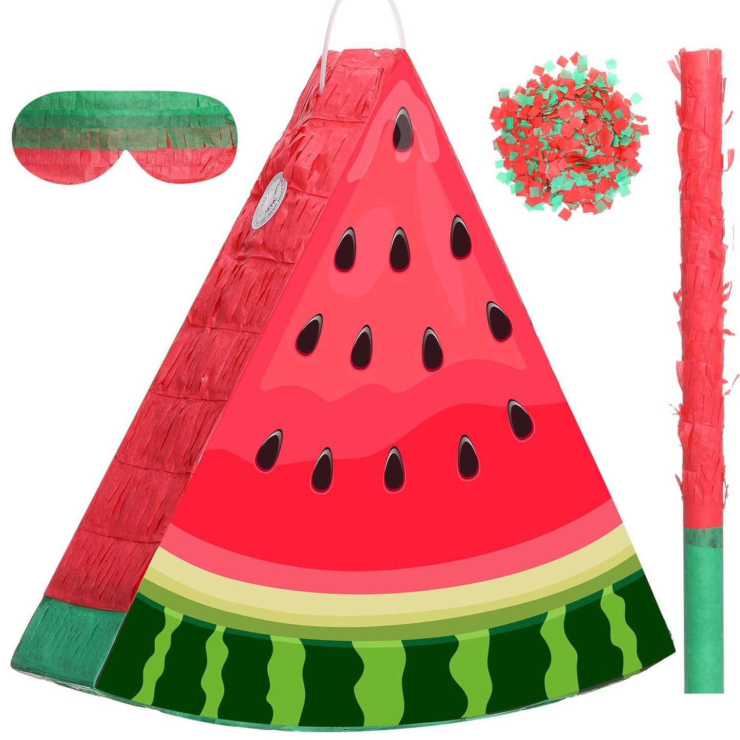 Watermelon Smash Party Pack - Summer Fruit Pinata Set with Blindfold, Bat, and Confetti for Kids Birthday Party Games and Decorations, 12.6 x 13 x 3"