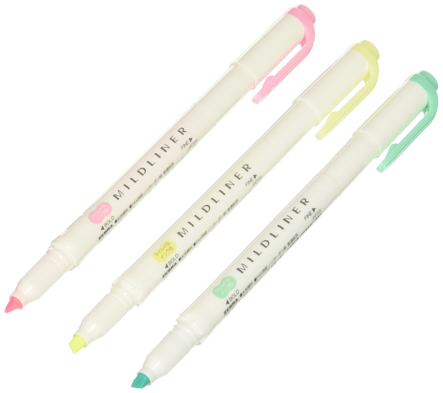 Set of three mild color highlighters