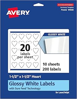 Glossy White Heart Labels, 1.5" x 1.5", 200 sheets