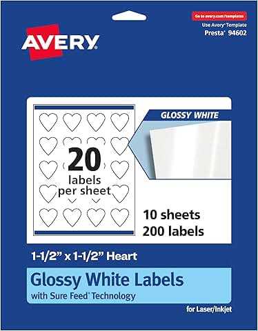 Glossy White Heart Labels, 1.5" x 1.5", 200 sheets