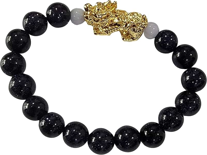 Dark Blue Goldstone Star Bead Bracelet with Dragon Charm