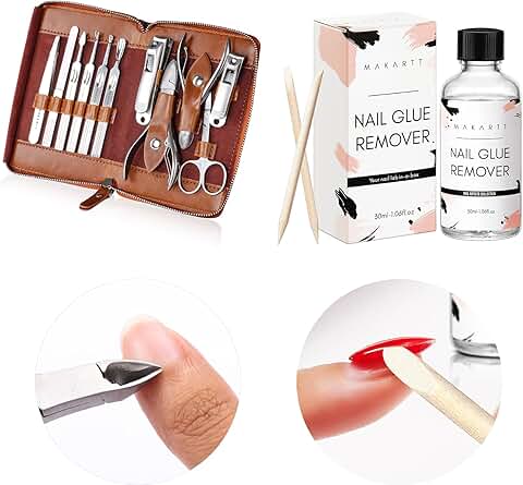 Nail Glue Remover and Manicure Kit, 30ML, 11-Piece