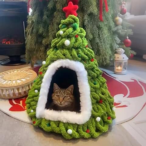 DIY Felt Christmas Cat Tree Bed and House