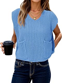 Women's Summer Cap Sleeve V-Neck Chunky Knit Cropped Sweater