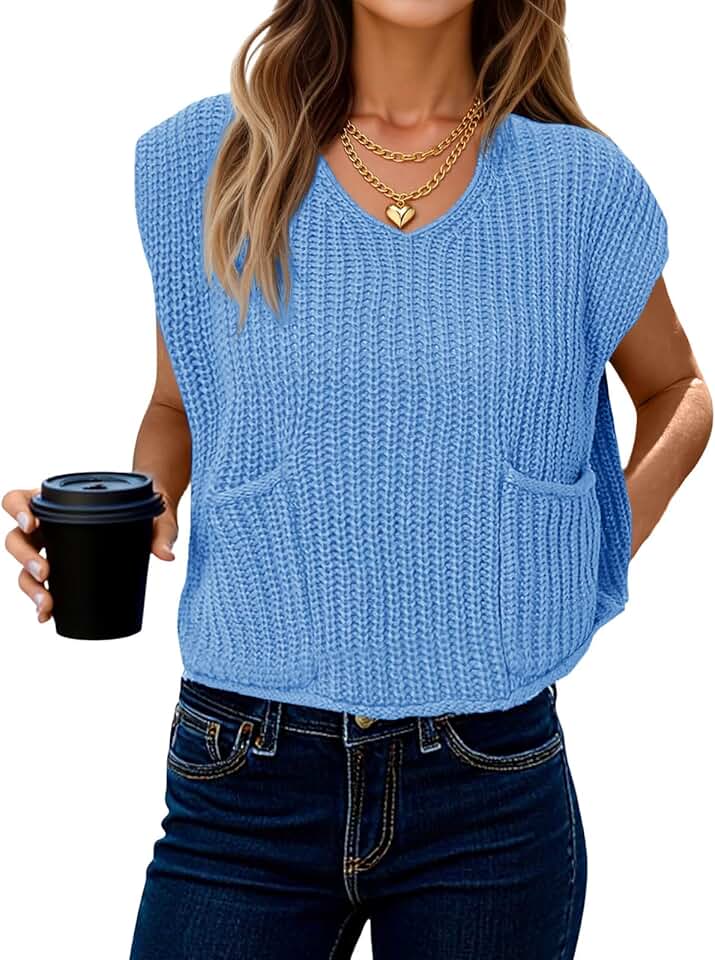 Women's Summer Cap Sleeve V-Neck Chunky Knit Cropped Sweater