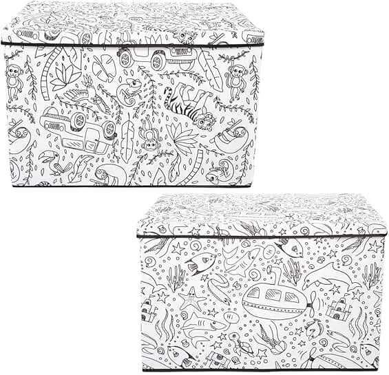 Two Kid's Coloring Bins with Washable Markers