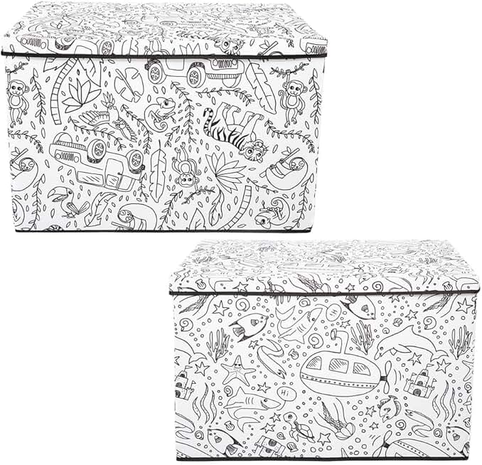 Two Kid's Coloring Bins with Washable Markers