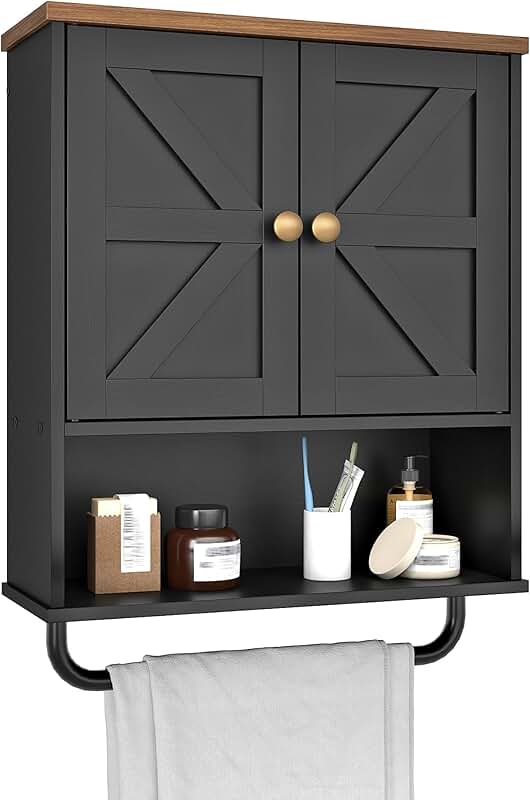 Rustic Bathroom Wall Cabinet with Open and Hidden Storage