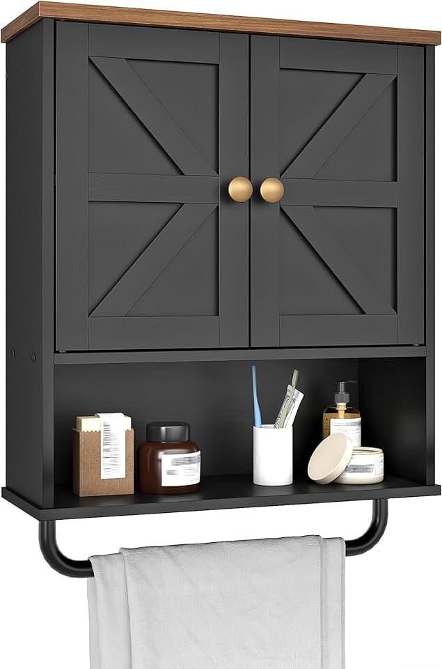 Rustic Bathroom Wall Cabinet with Open and Hidden Storage