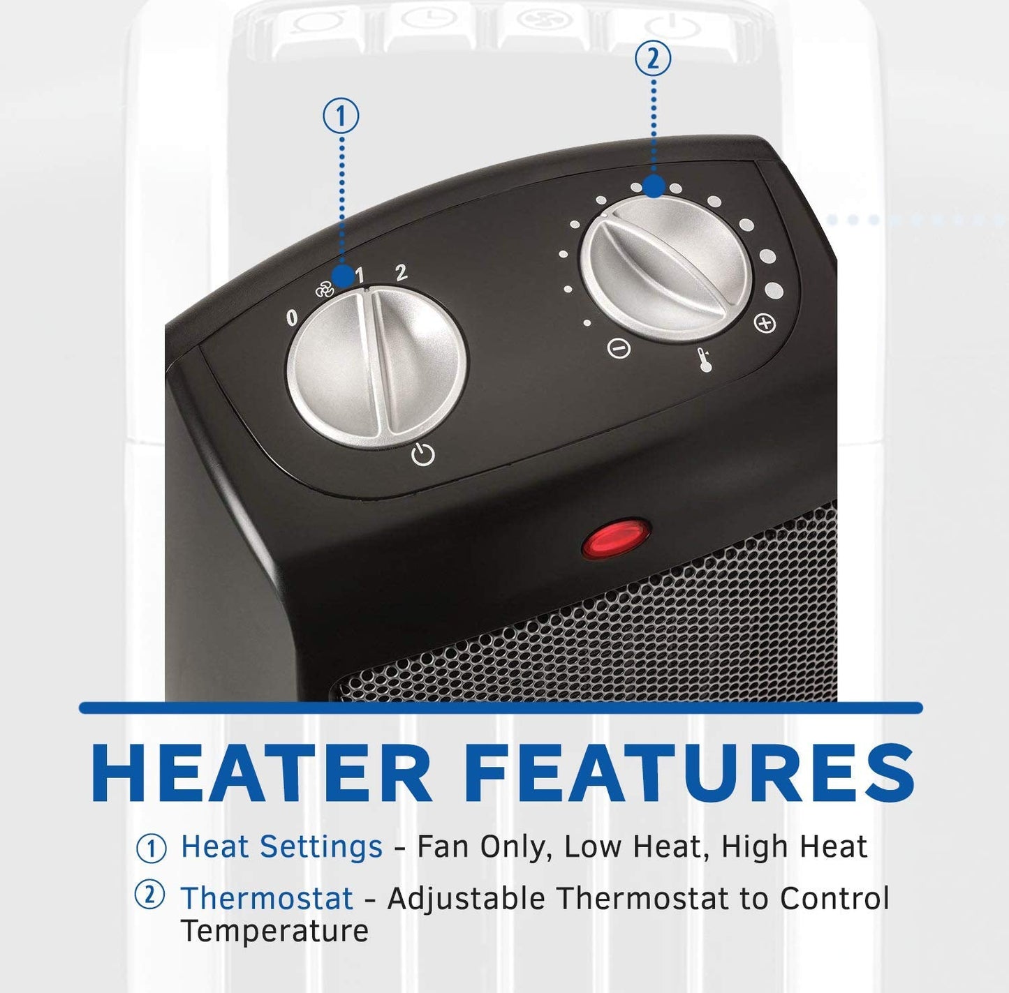Ceramic Tabletop Space Heater for Home with Adjustable Thermostat and 2 Speeds, 9 Inches, Black, 1500W, CD09250