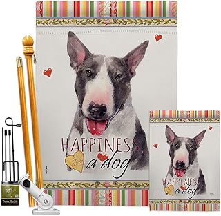 Bull Terrier Garden House Flag with Dog and Paw Design