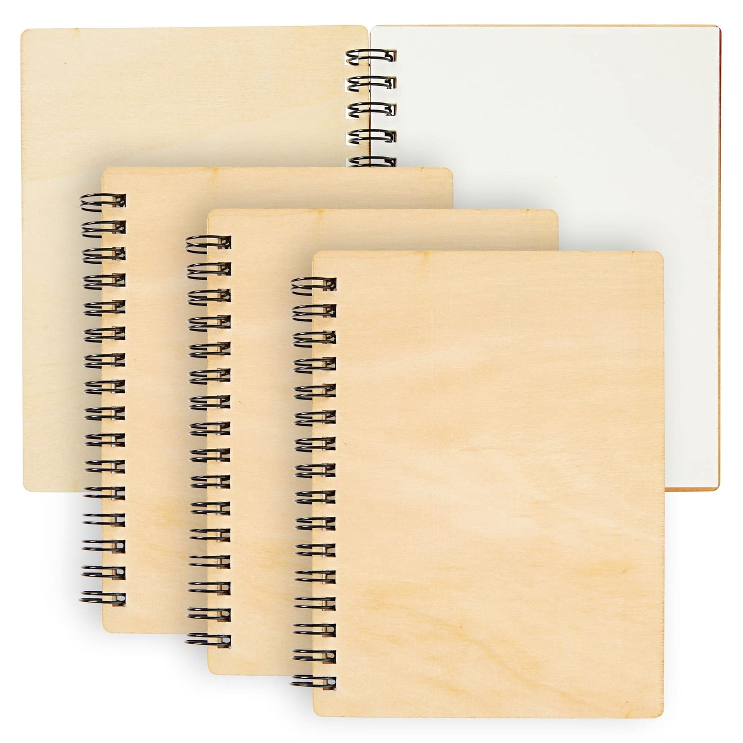 Set of four rustic wood cover notebooks, 4.5 x 5.8 inches