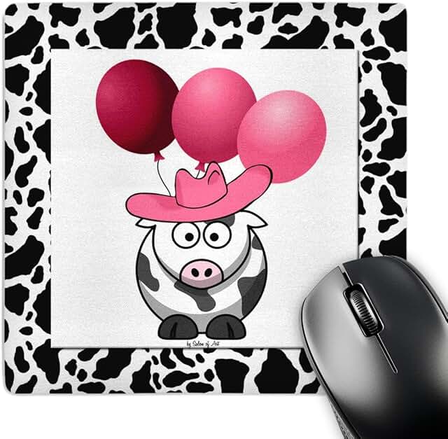 Western Cow Print Mouse Pad with Pink Balloons
