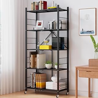 Folding 3-5 Tier Metal Storage Shelves with Wheels