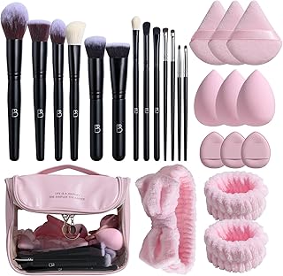 26-Piece Makeup Brush Set with Travel Bag and Sponges