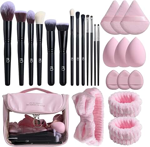 26-Piece Makeup Brush Set with Travel Bag and Sponges