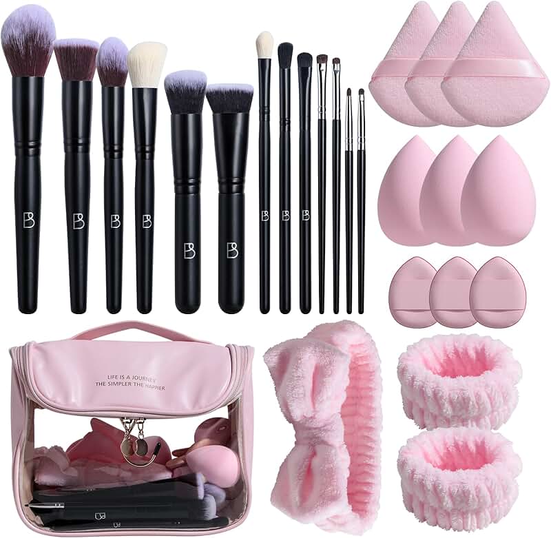 26-Piece Makeup Brush Set with Travel Bag and Sponges