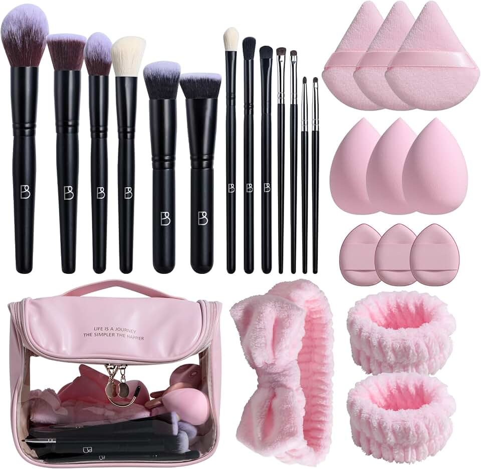26-Piece Makeup Brush Set with Travel Bag and Sponges