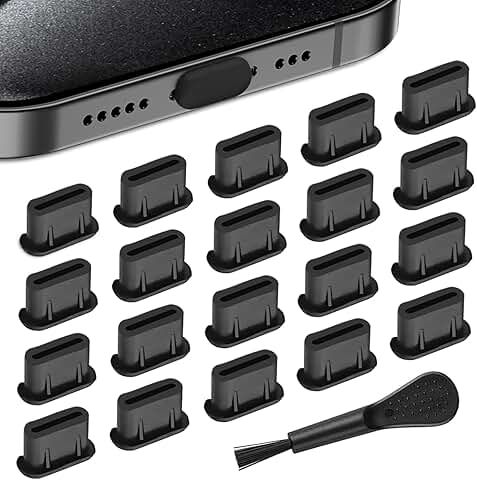 20 Pack Soft Silicone USB C Dust Plugs with Cleaning Brush