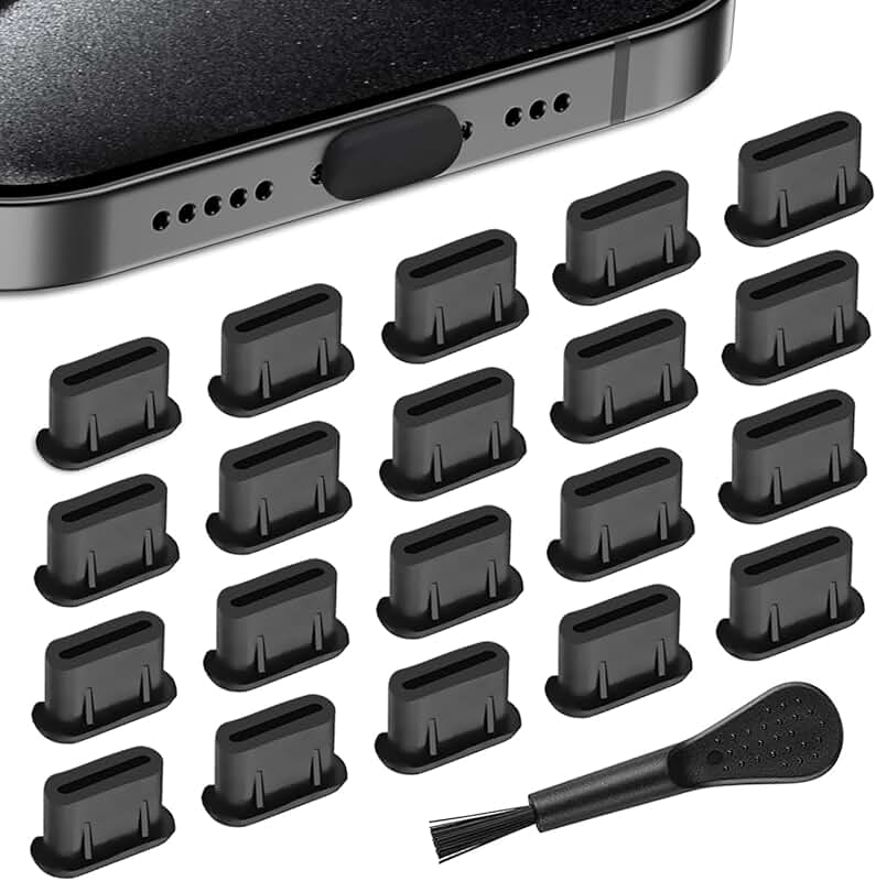 20 Pack Soft Silicone USB C Dust Plugs with Cleaning Brush