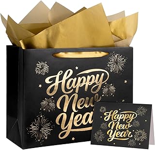 13-inch New Year Gift Bags with Tissue and Card