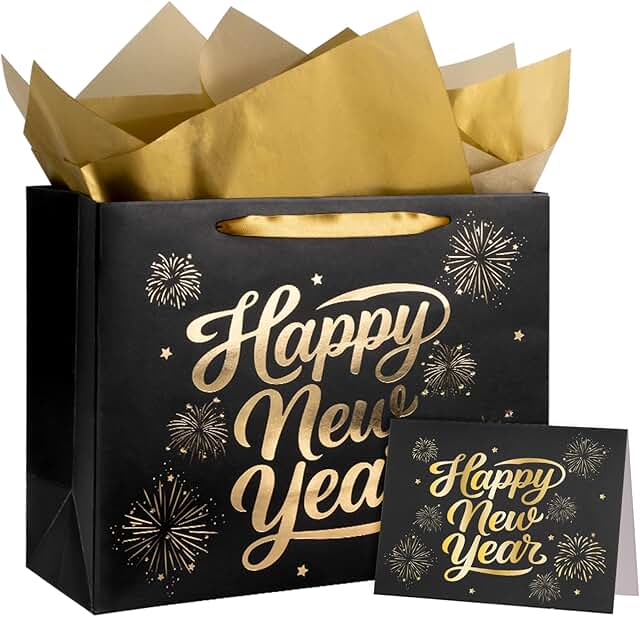 13-inch New Year Gift Bags with Tissue and Card
