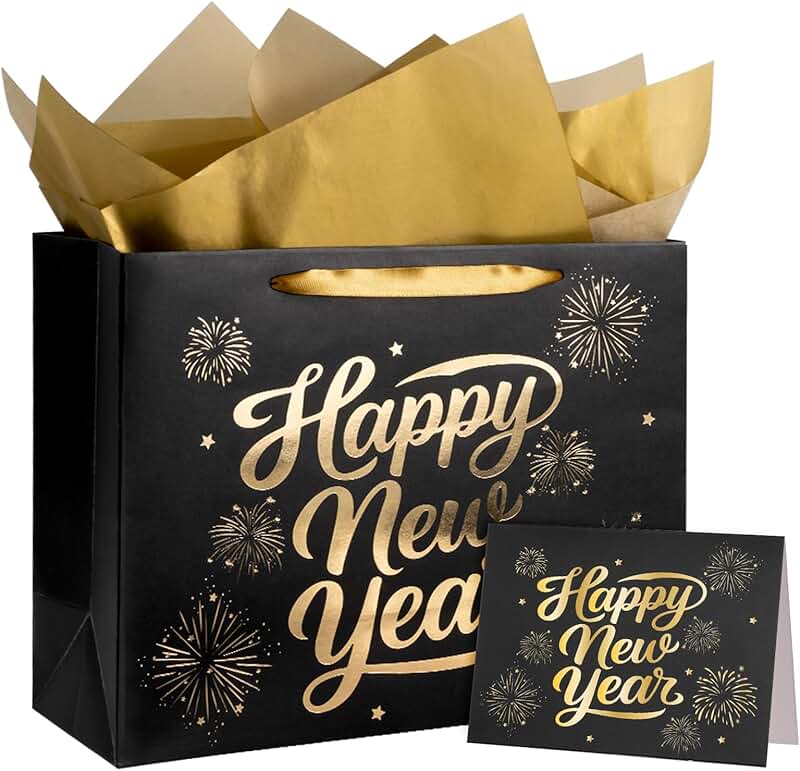13-inch New Year Gift Bags with Tissue and Card