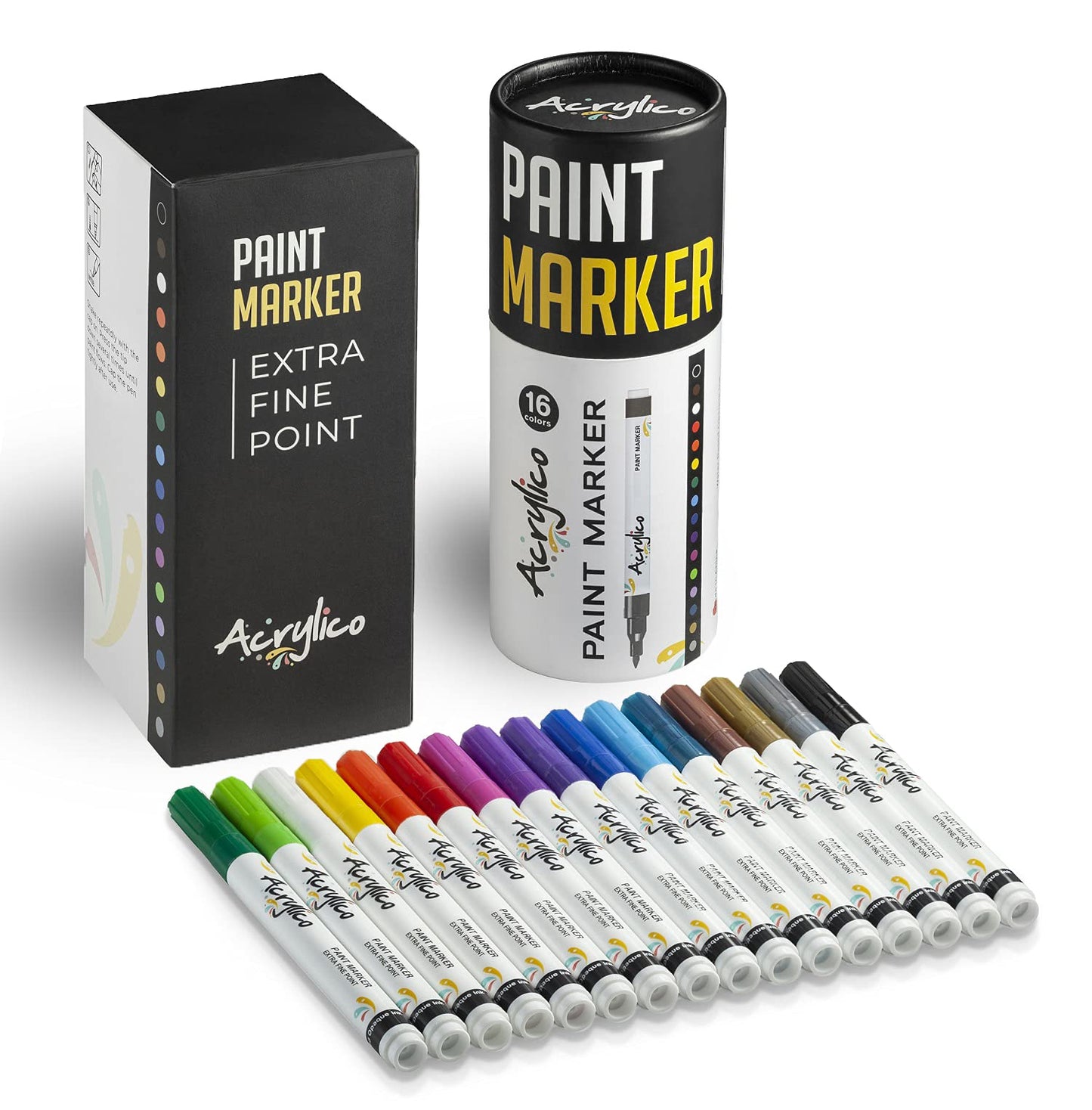 Acrylic Paint Markers Set of 16 Extra Fine Tips