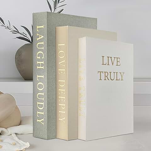 Set of 3 Decorative Linen Book Boxes for Home Decor
