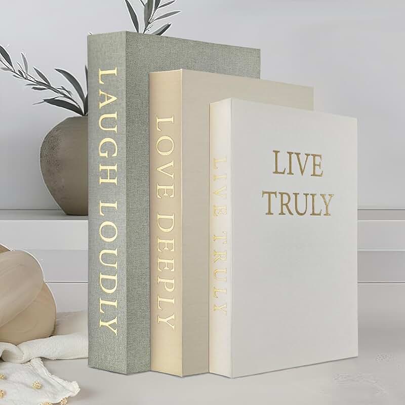 Set of 3 Decorative Linen Book Boxes for Home Decor