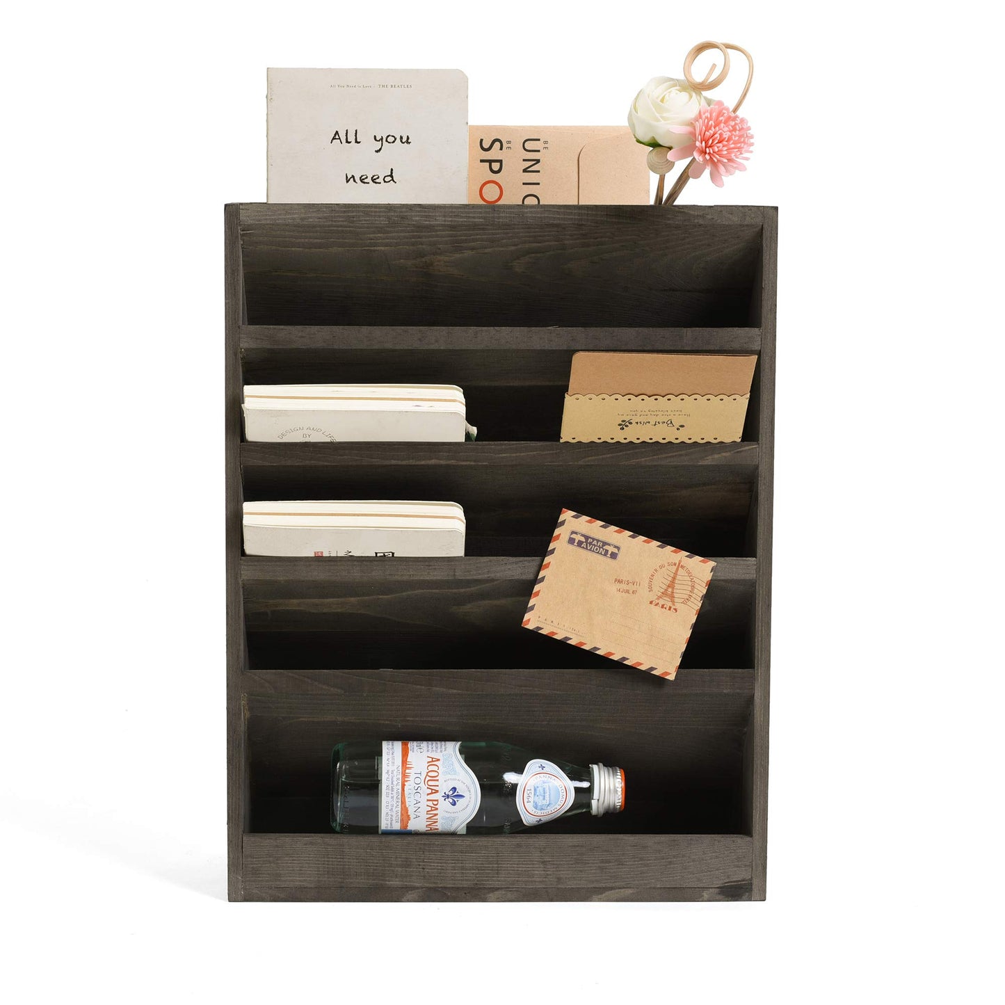 Rustic Wooden 5-Slot Desk and Wall Organizer