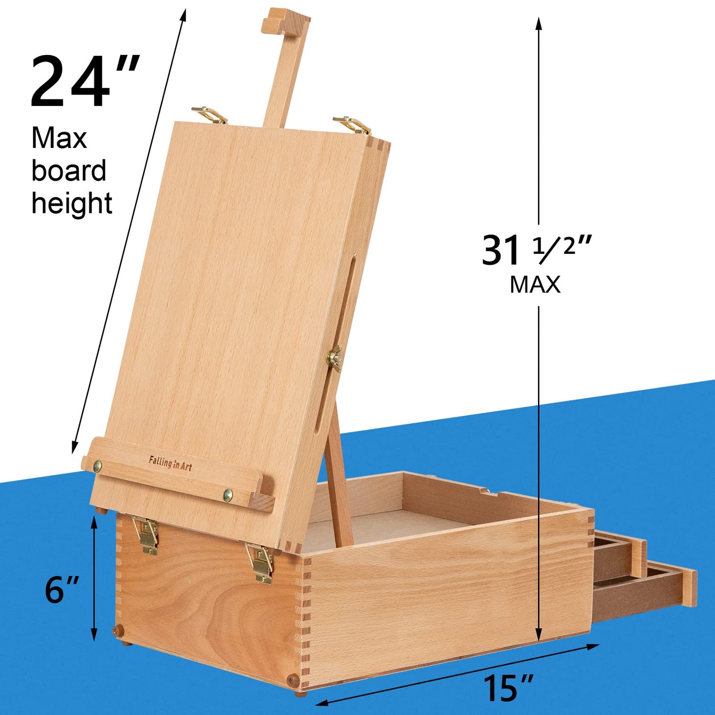 Wooden Beechwood Tabletop Easel with Storage Drawers