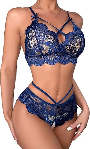 Sexy High Waist V Neck Floral Lace Lingerie Set