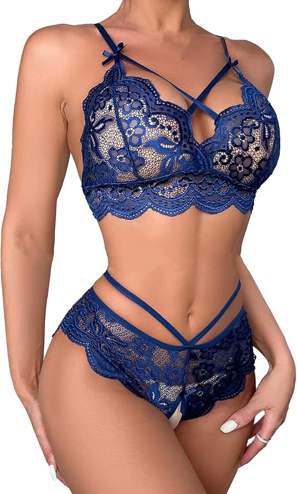 Sexy High Waist V Neck Floral Lace Lingerie Set