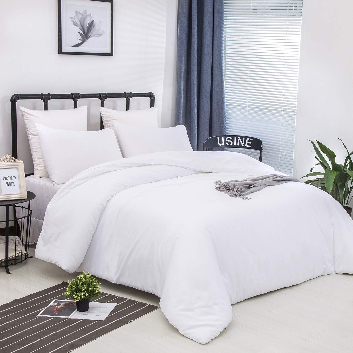Wel oo White Comforter Sets Queen Plain White Bedding Comforter Sets Cotton Solid White Bed Quilts Queen Size Cozy Women Men All White Bedding Sets Full Adults Teens Pure White Durable Blankets Queen