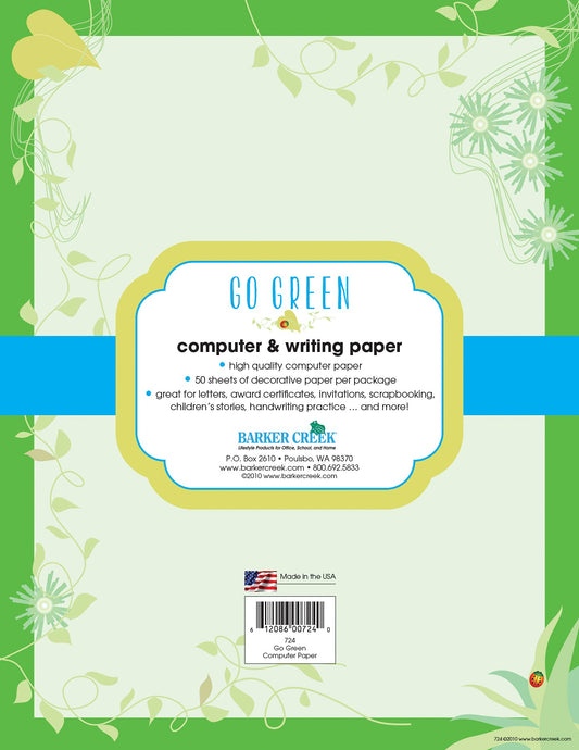 Decorative Green Computer Paper, 8.5 x 11, 50 Sheets