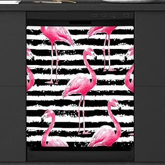 Black and White Flamingo Dishwasher Magnet Cover