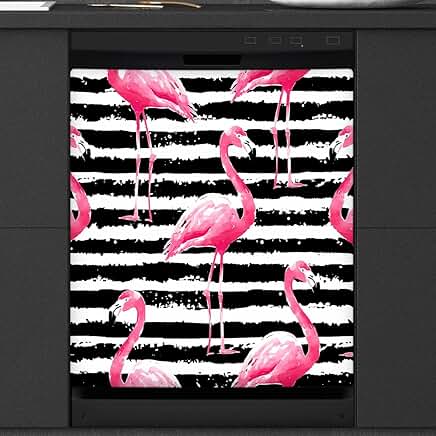 Black and White Flamingo Dishwasher Magnet Cover