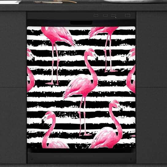 Black and White Flamingo Dishwasher Magnet Cover
