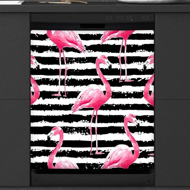 Black and White Flamingo Dishwasher Magnet Cover