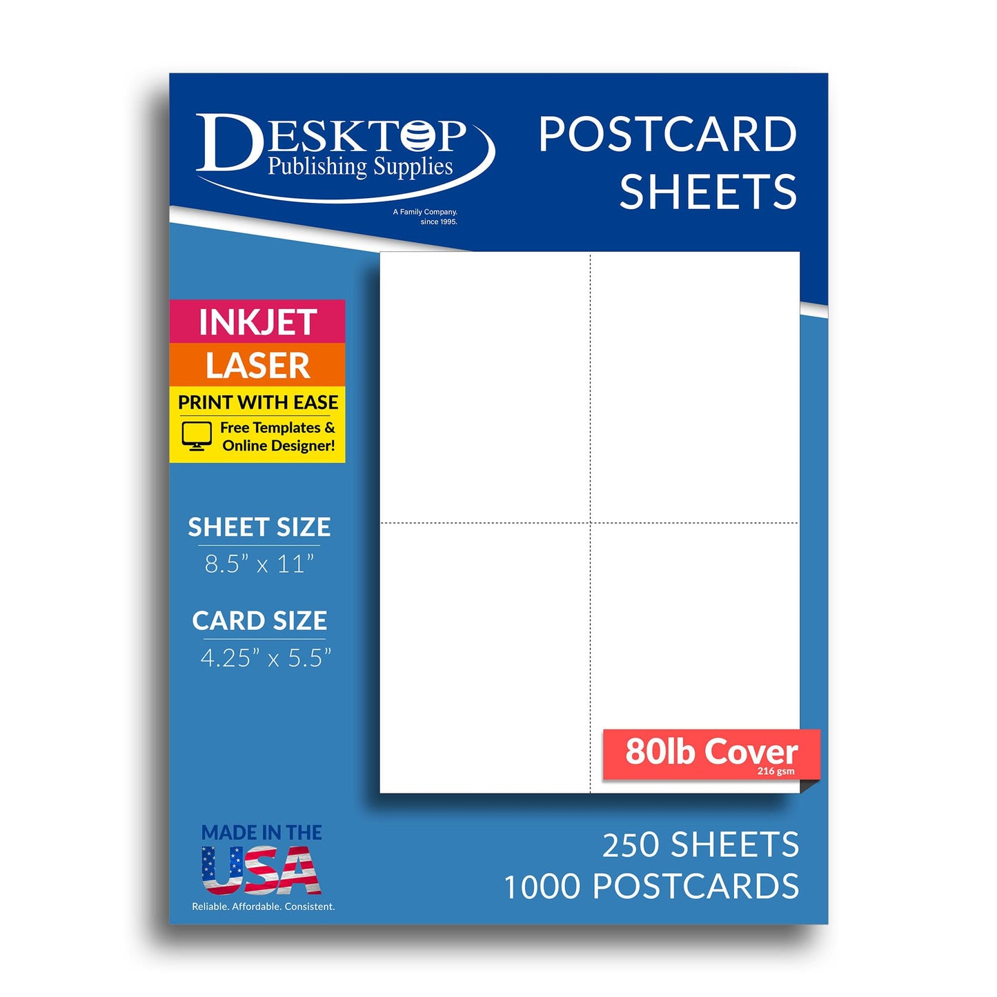 White heavyweight blank postcard paper, 250 sheets