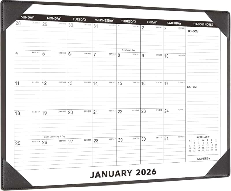 Large 2026 Desk Calendar with Desktop Mat