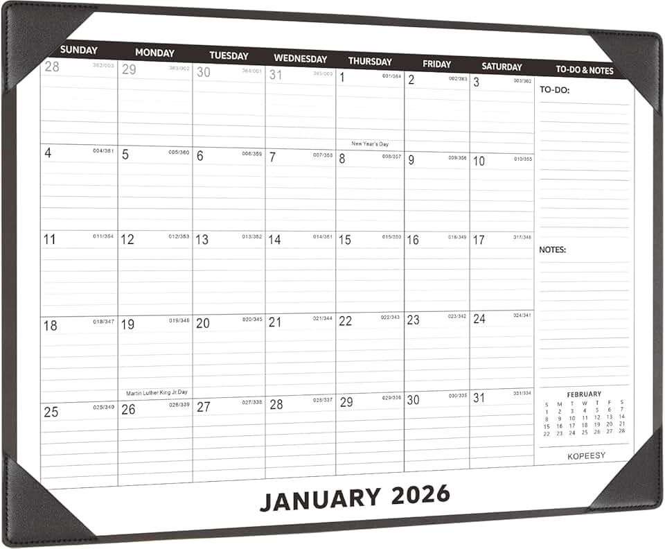 Large 2026 Desk Calendar with Desktop Mat